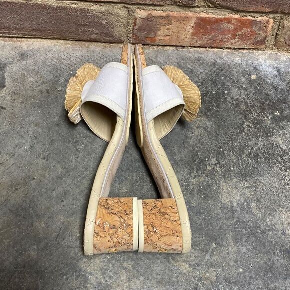 Chanel Bone CC Cork Straw Flower Sandals Mules - Picture 9 of 10